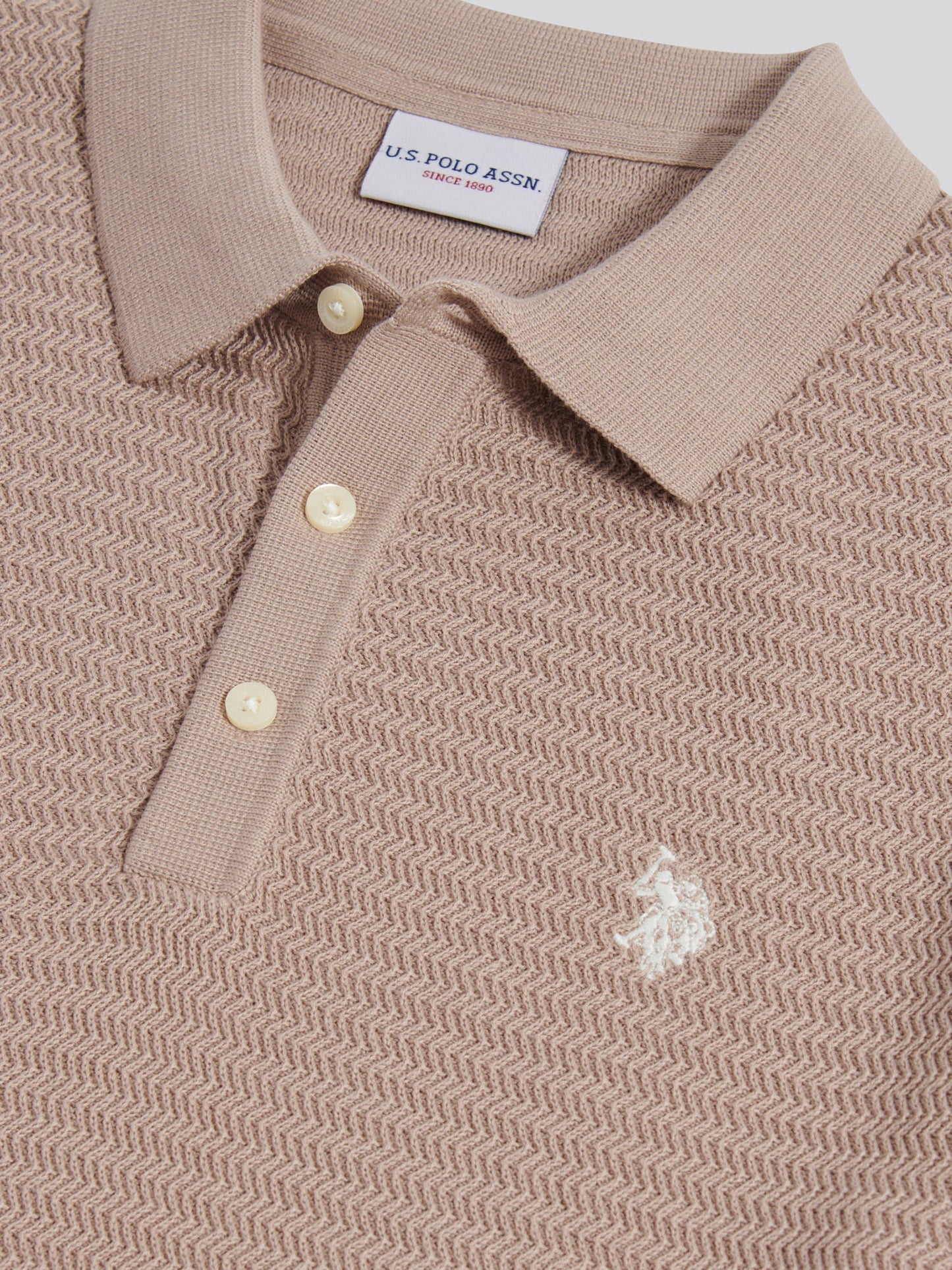 Mens Herringbone Texture Knit Polo Shirt Atmosphere