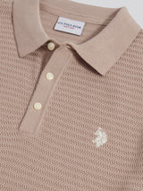 Mens Herringbone Texture Knit Polo Shirt Atmosphere