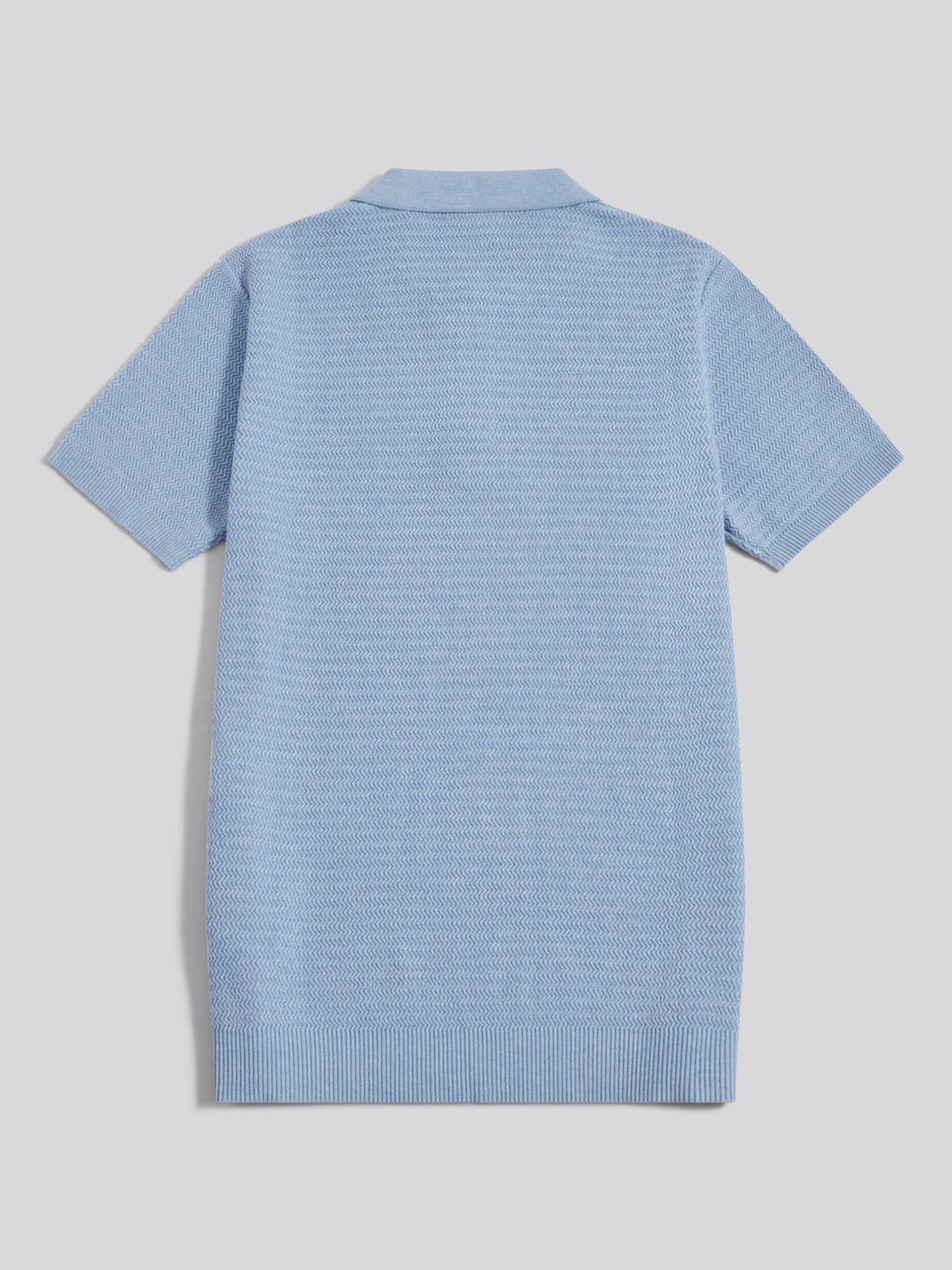 Mens Herringbone Texture Knit Polo Shirt Parisian Blue Marl