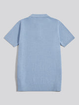 Mens Herringbone Texture Knit Polo Shirt Parisian Blue Marl