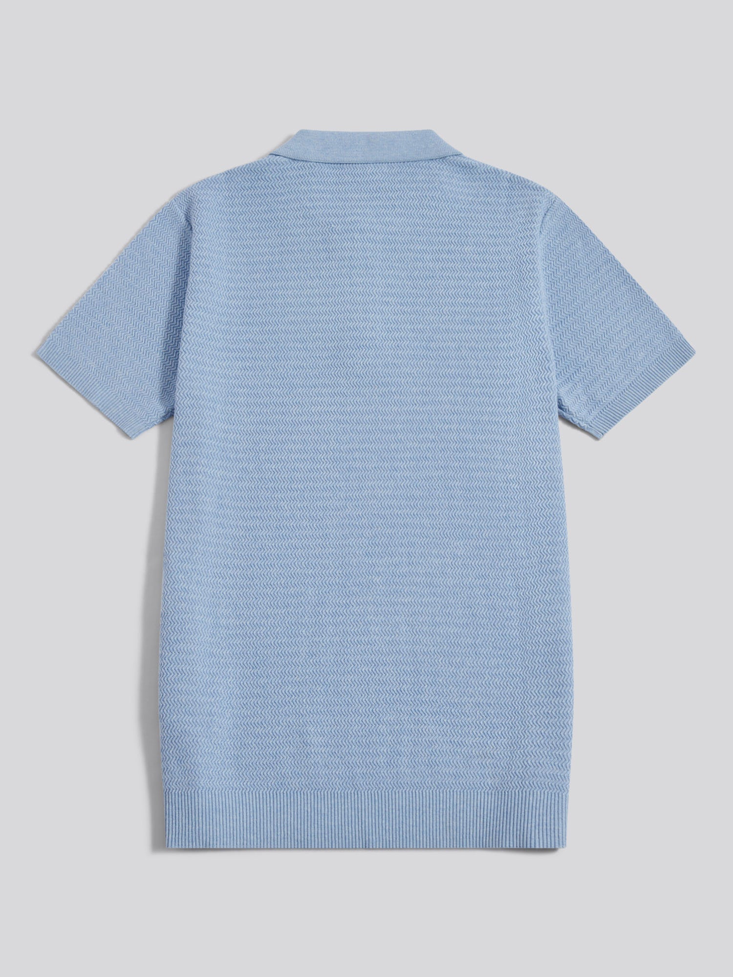 Mens Herringbone Texture Knit Polo Shirt Parisian Blue Marl
