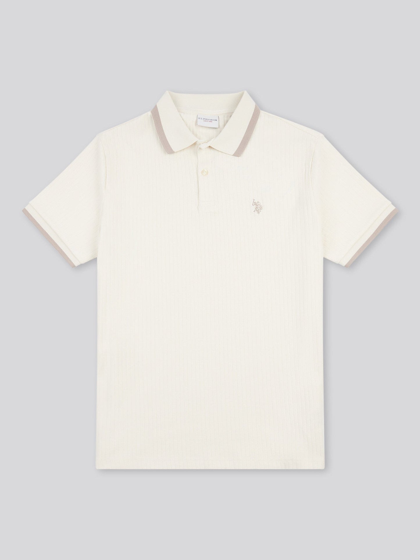 Mens Rib Texture Polo Shirt in Whisper White