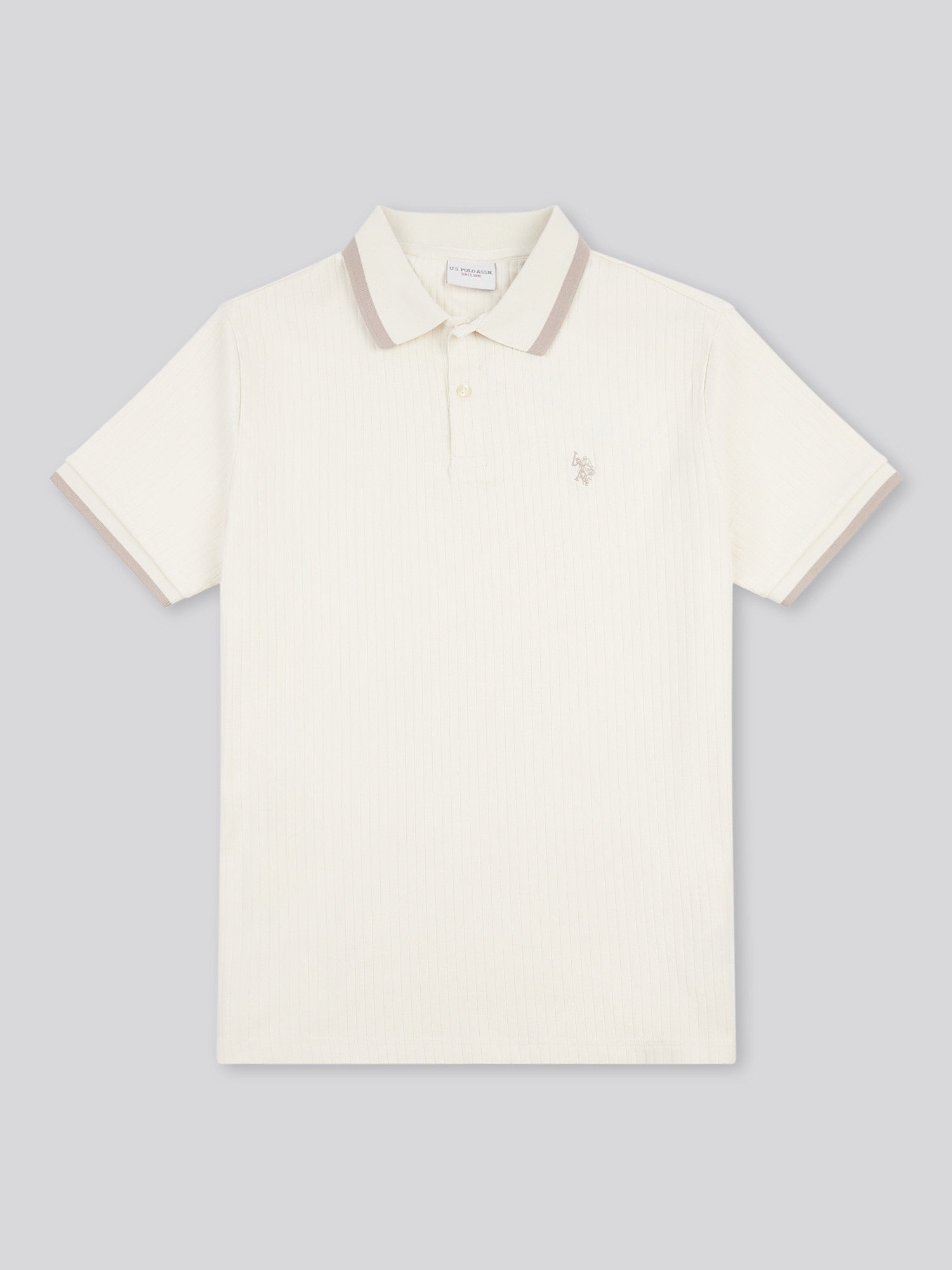 Mens Rib Texture Polo Shirt in Whisper White