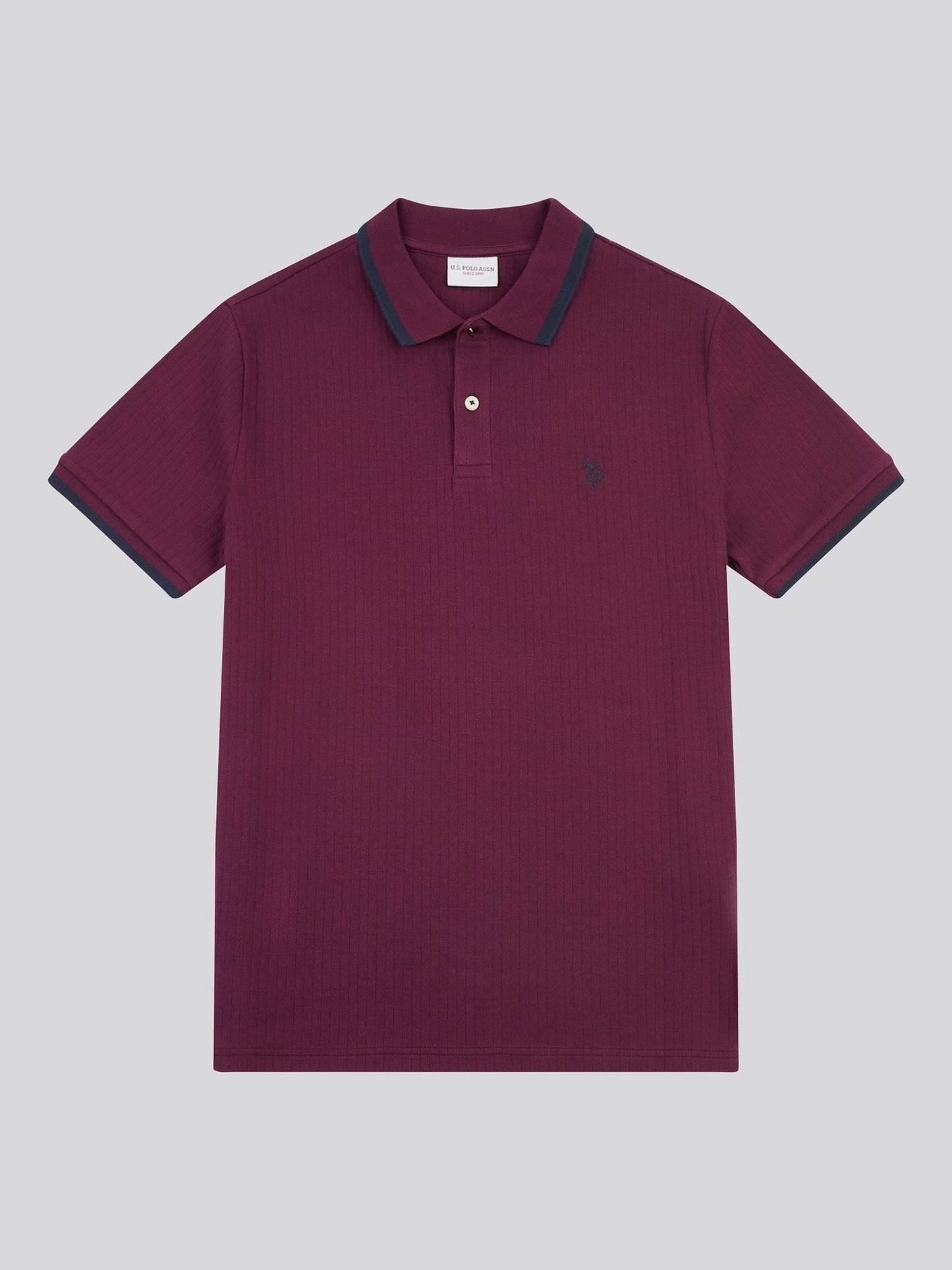 Mens Rib Texture Polo Shirt in Grape Wine