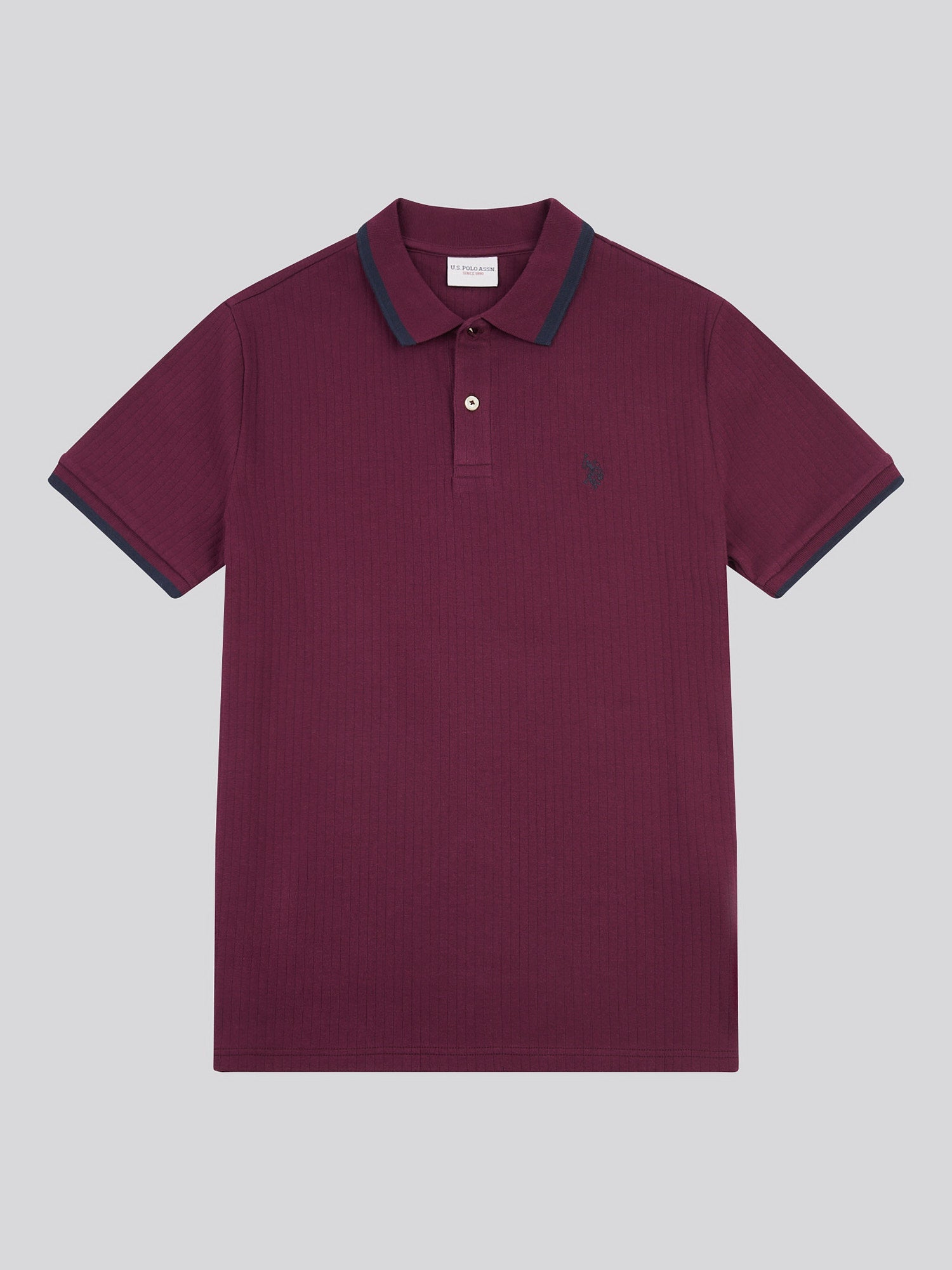 Mens Rib Texture Polo Shirt in Grape Wine