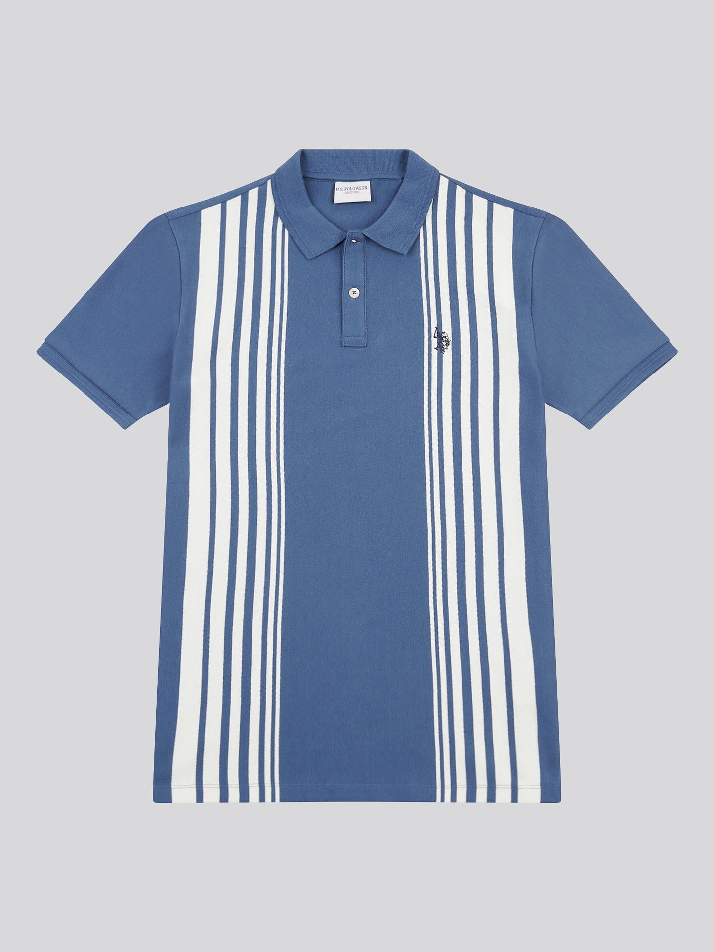 Mens Vertical Stripe Polo Shirt in Vintage Indigo