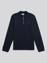 Mens Flat Pile Long Sleeve Polo Shirt in Dark Sapphire Navy / Moonlight Blue DHM