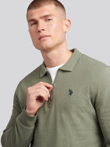 Mens Flat Pile Long Sleeve Polo Shirt in Mulled Basil