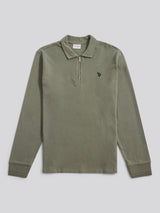 Mens Flat Pile Long Sleeve Polo Shirt in Mulled Basil