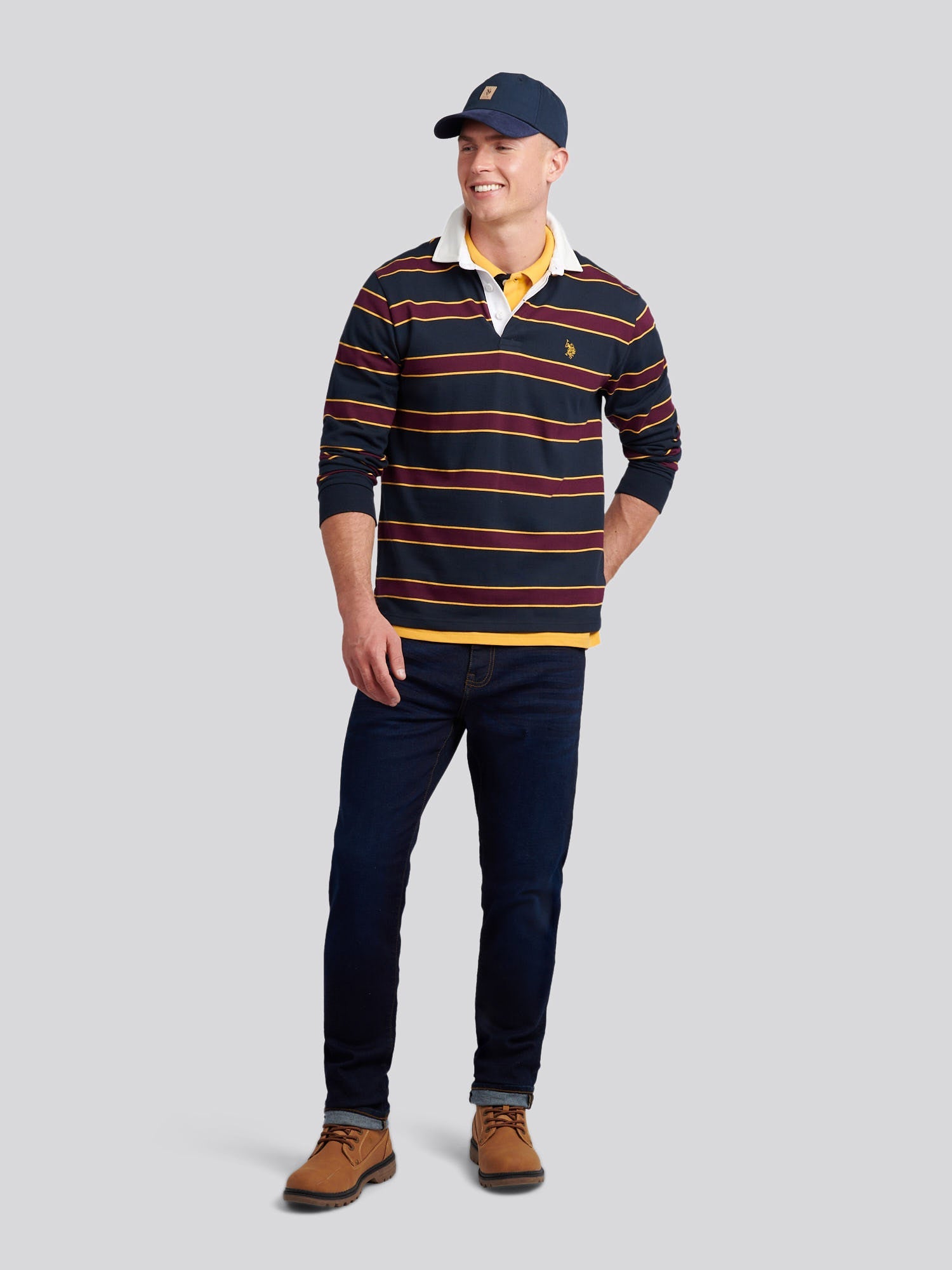 Mens Double Horsemen Stripe Rugby in Dark Sapphire Navy