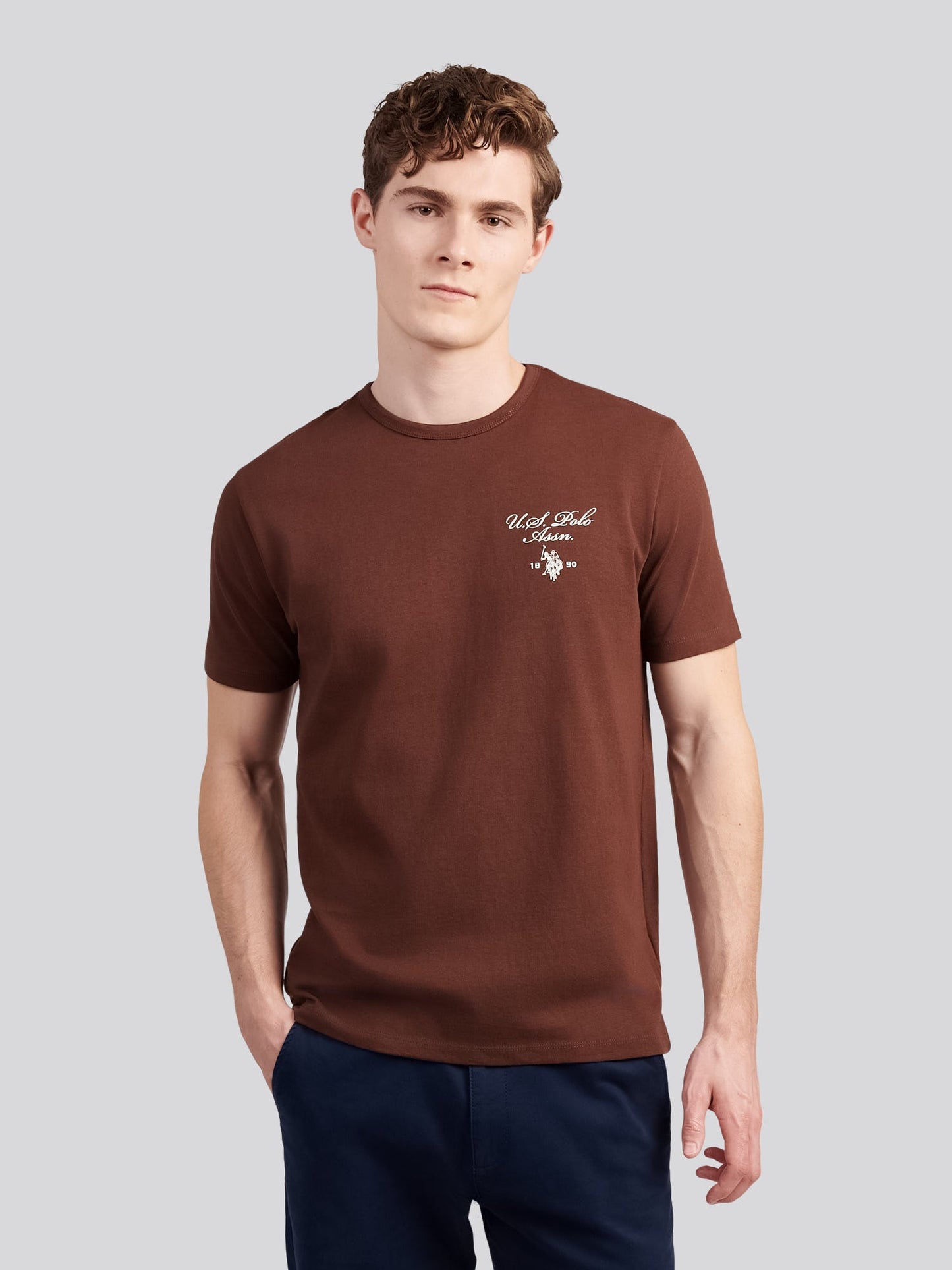 Mens Script Print Back Graphic T-Shirt in Chocolate Martini