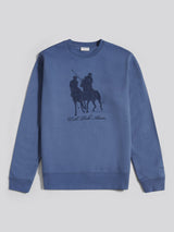 Mens Tonal Double Horsemen Print Crew in Vintage Indigo
