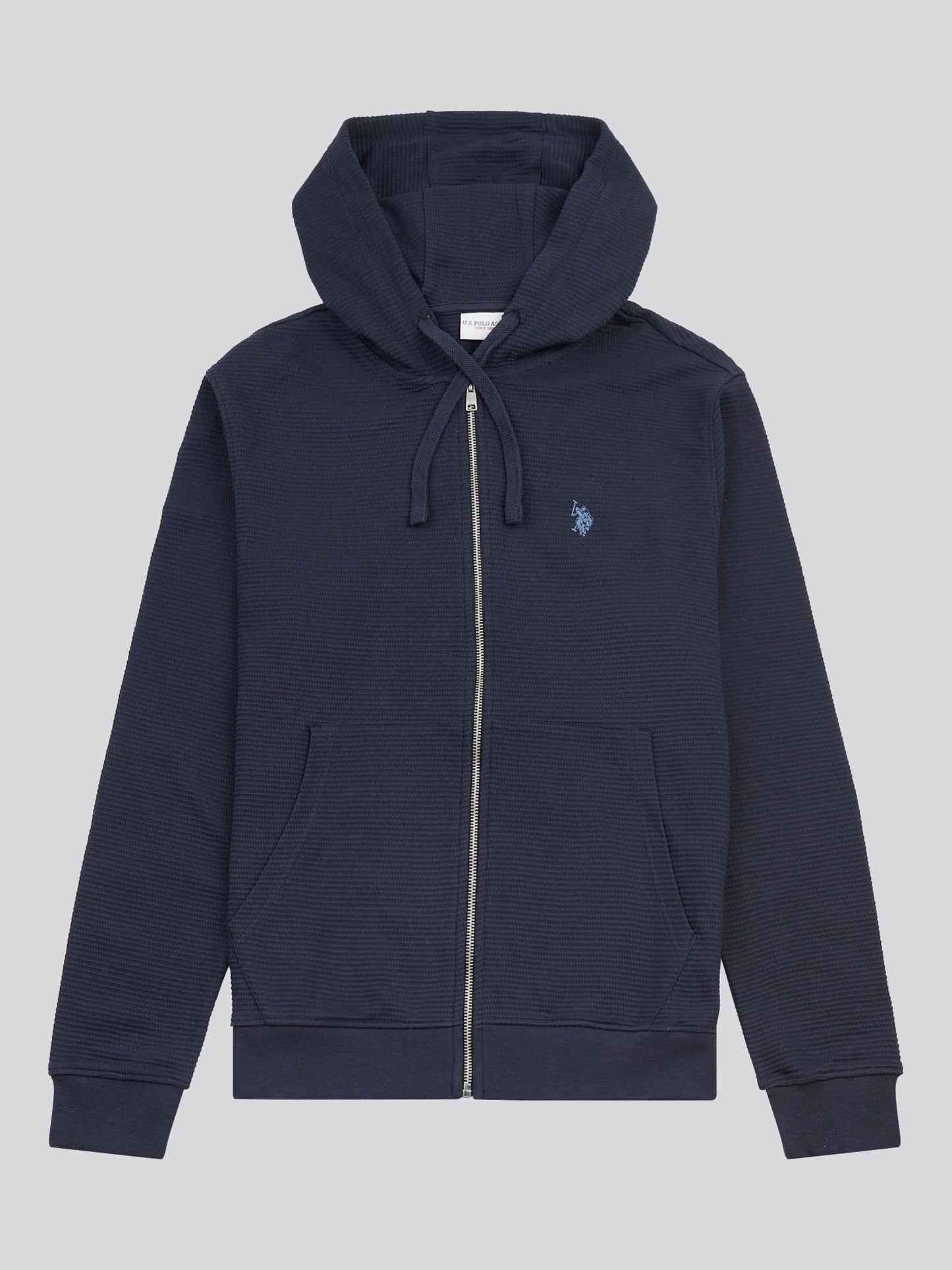 Mens Texture Zip Through Hood in Dark Sapphire Navy / Moonlight Blue DHM