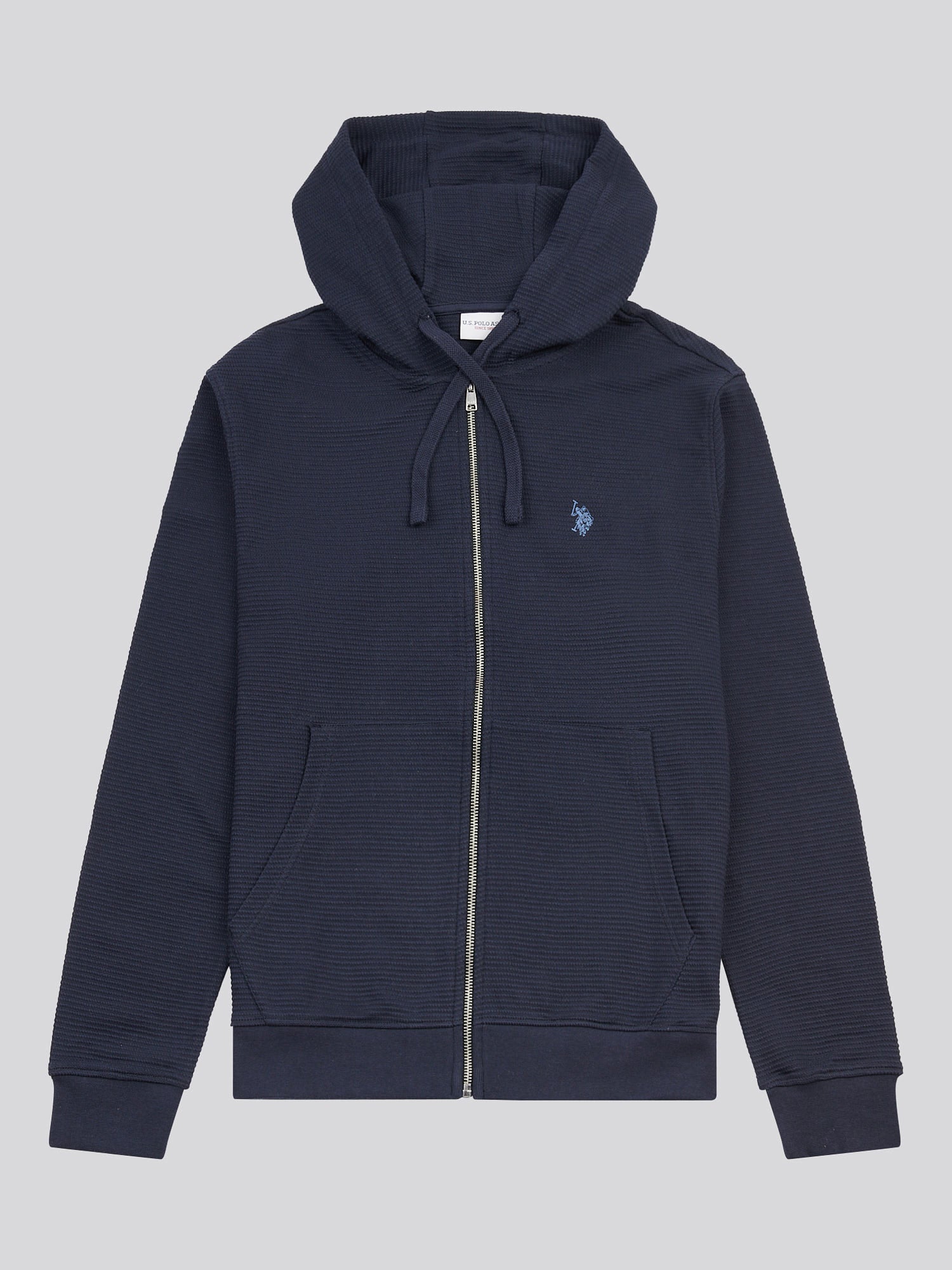 Mens Texture Zip Through Hood in Dark Sapphire Navy / Moonlight Blue DHM
