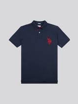 Mens Large Player Pique Polo Shirt in Dark Sapphire Navy / Haute Red DHM
