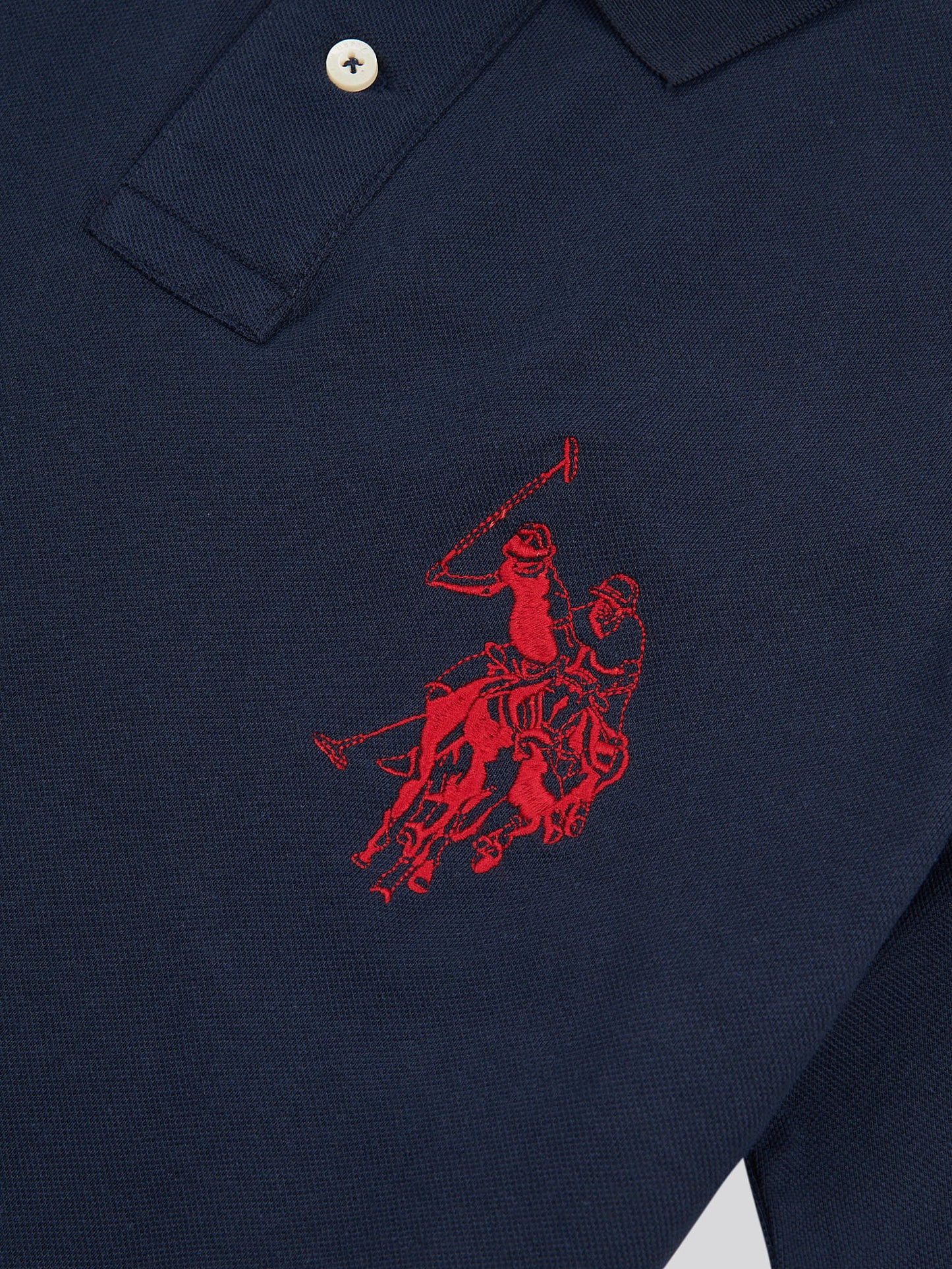 Mens Large Player Pique Polo Shirt in Dark Sapphire Navy / Haute Red DHM