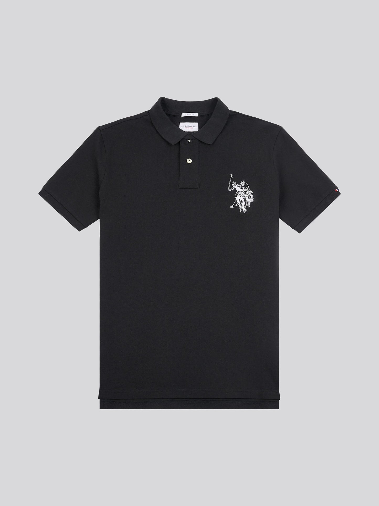 Mens Large Player Pique Polo Shirt in Black Bright White DHM