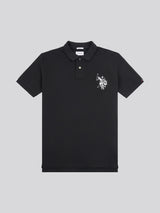 Mens Large Player Pique Polo Shirt in Black Bright White DHM