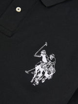 Mens Large Player Pique Polo Shirt in Black Bright White DHM