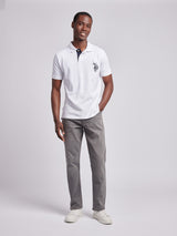 Mens Large Player Pique Polo Shirt in White / Dark Sapphire Navy DHM