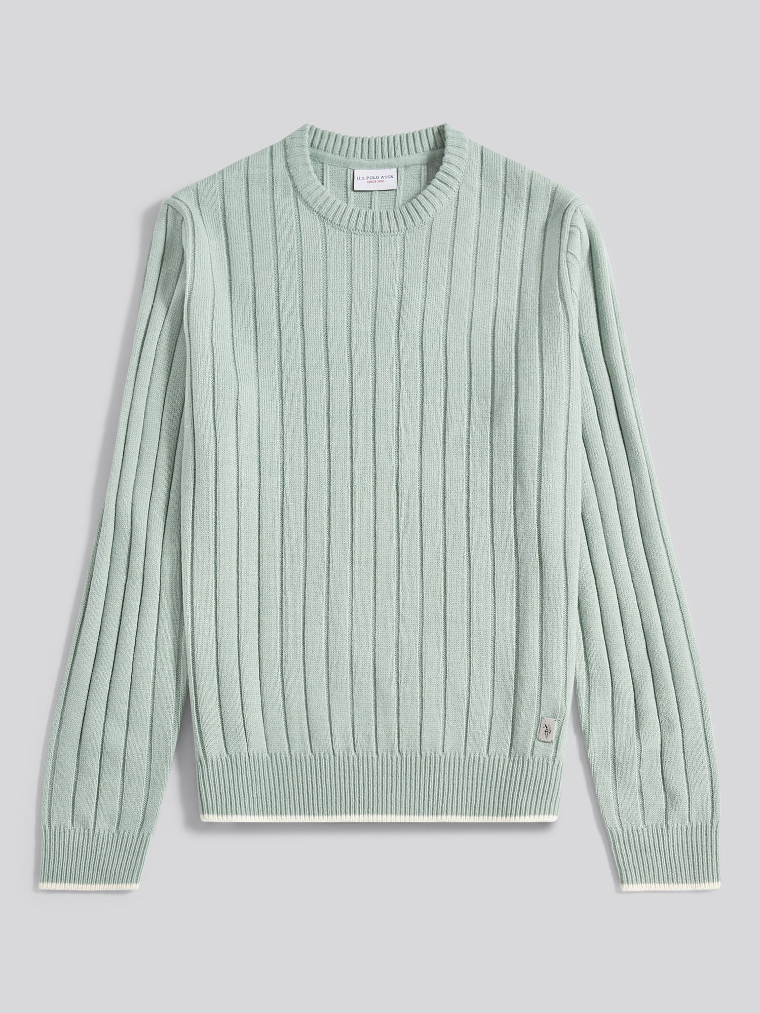 Mens Rib Knit Crew in Iceberg Green