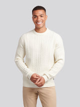 Mens Aran Knit Crew in Whisper White
