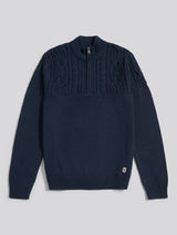 Mens Aran Mix Knit Funnel in Dark Sapphire Navy
