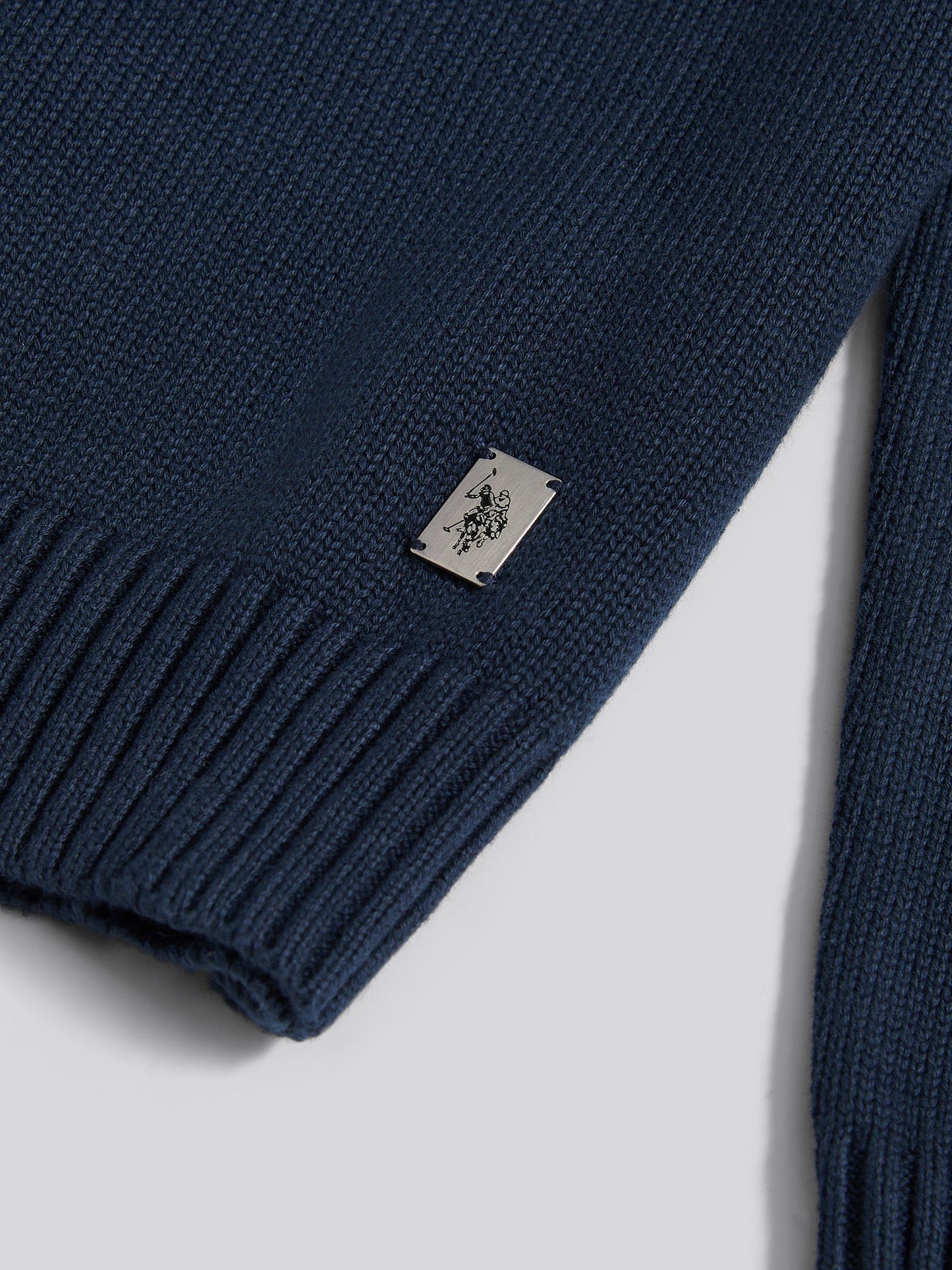 Mens Aran Mix Knit Funnel in Dark Sapphire Navy