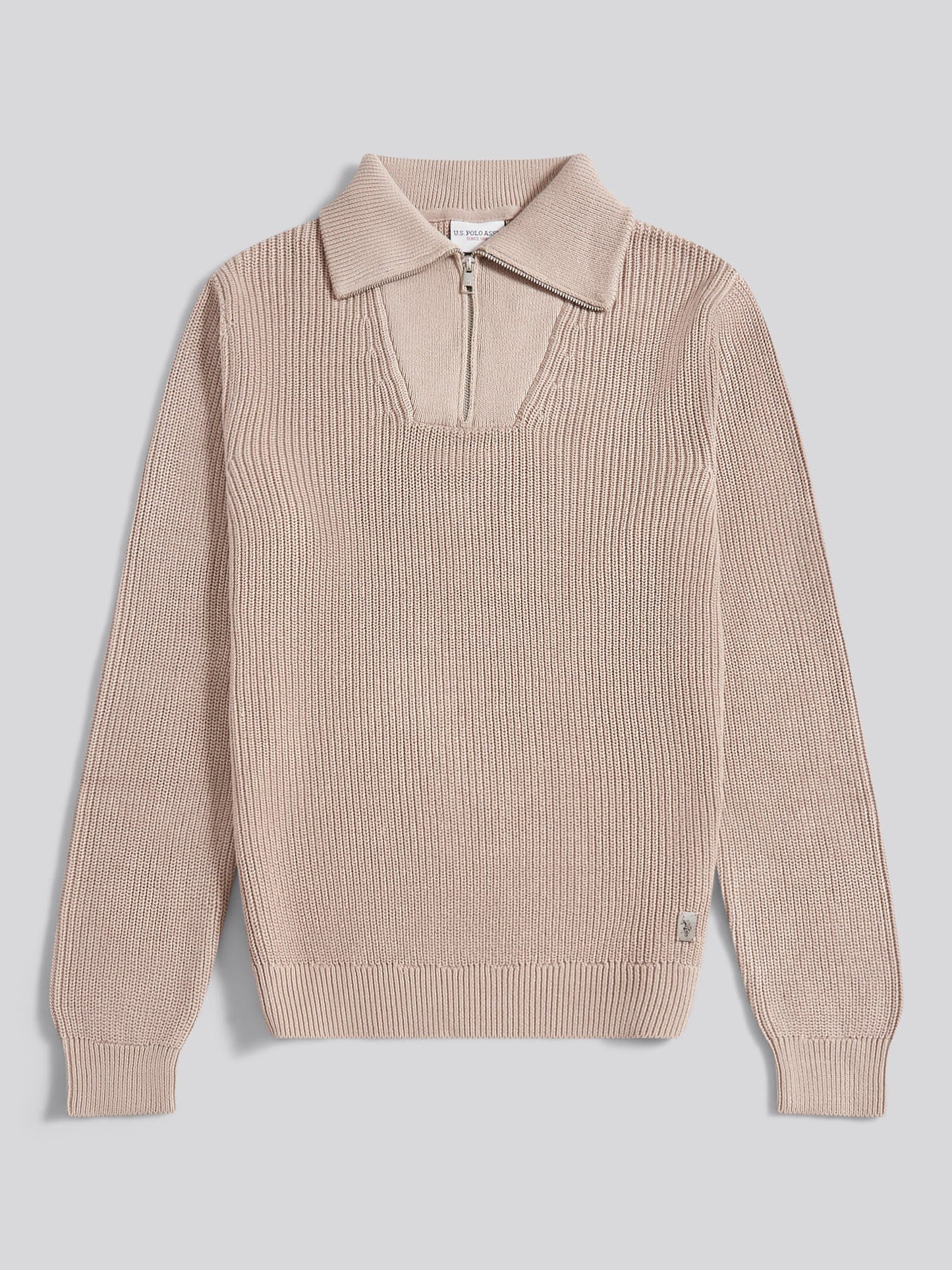 Mens Half Cardigan Stitch Knit Funnel in Atmosphere