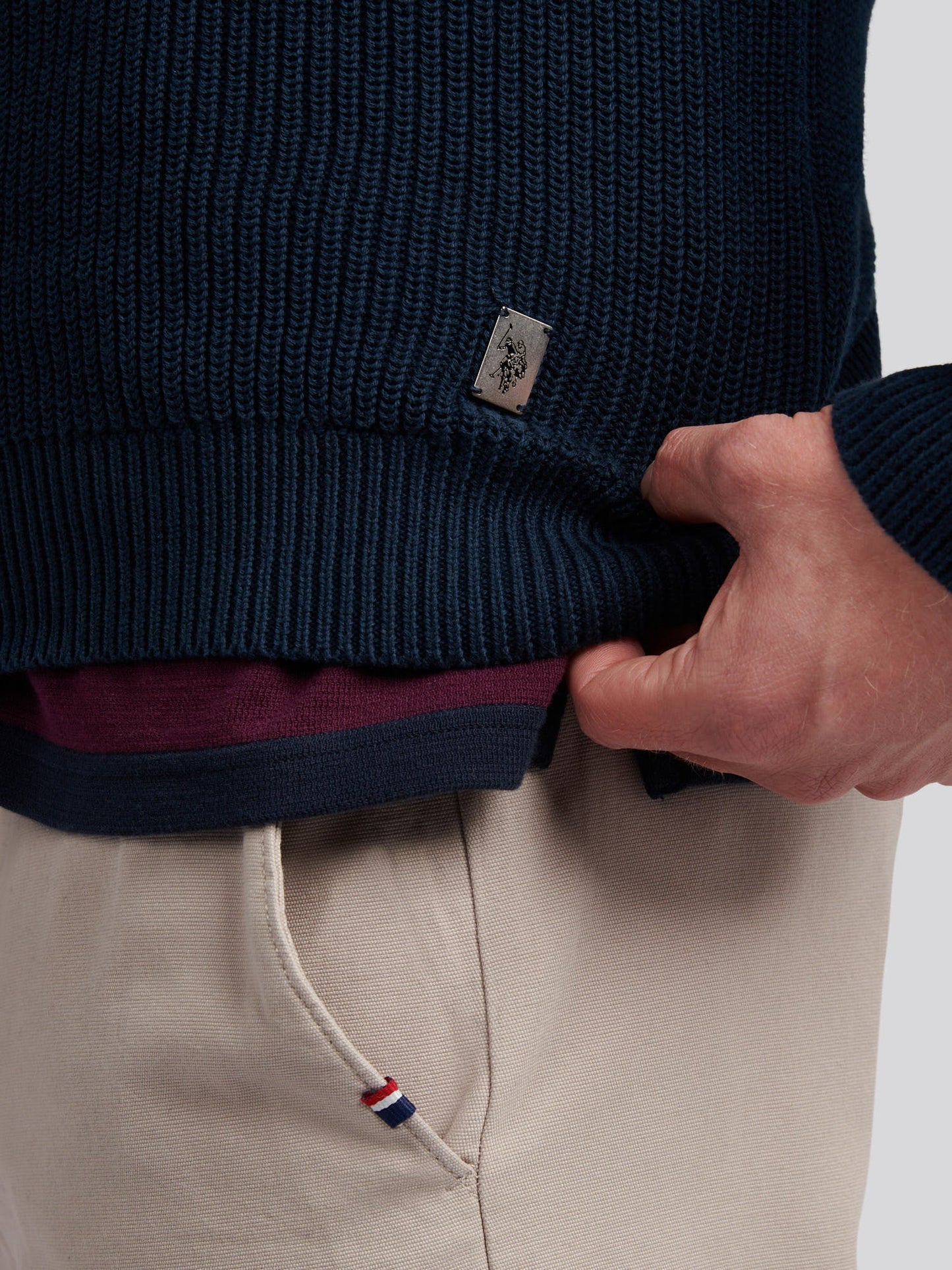 Mens Half Cardigan Stitch Knit Funnel in Dark Sapphire Navy