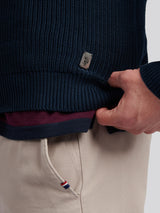 Mens Half Cardigan Stitch Knit Funnel in Dark Sapphire Navy
