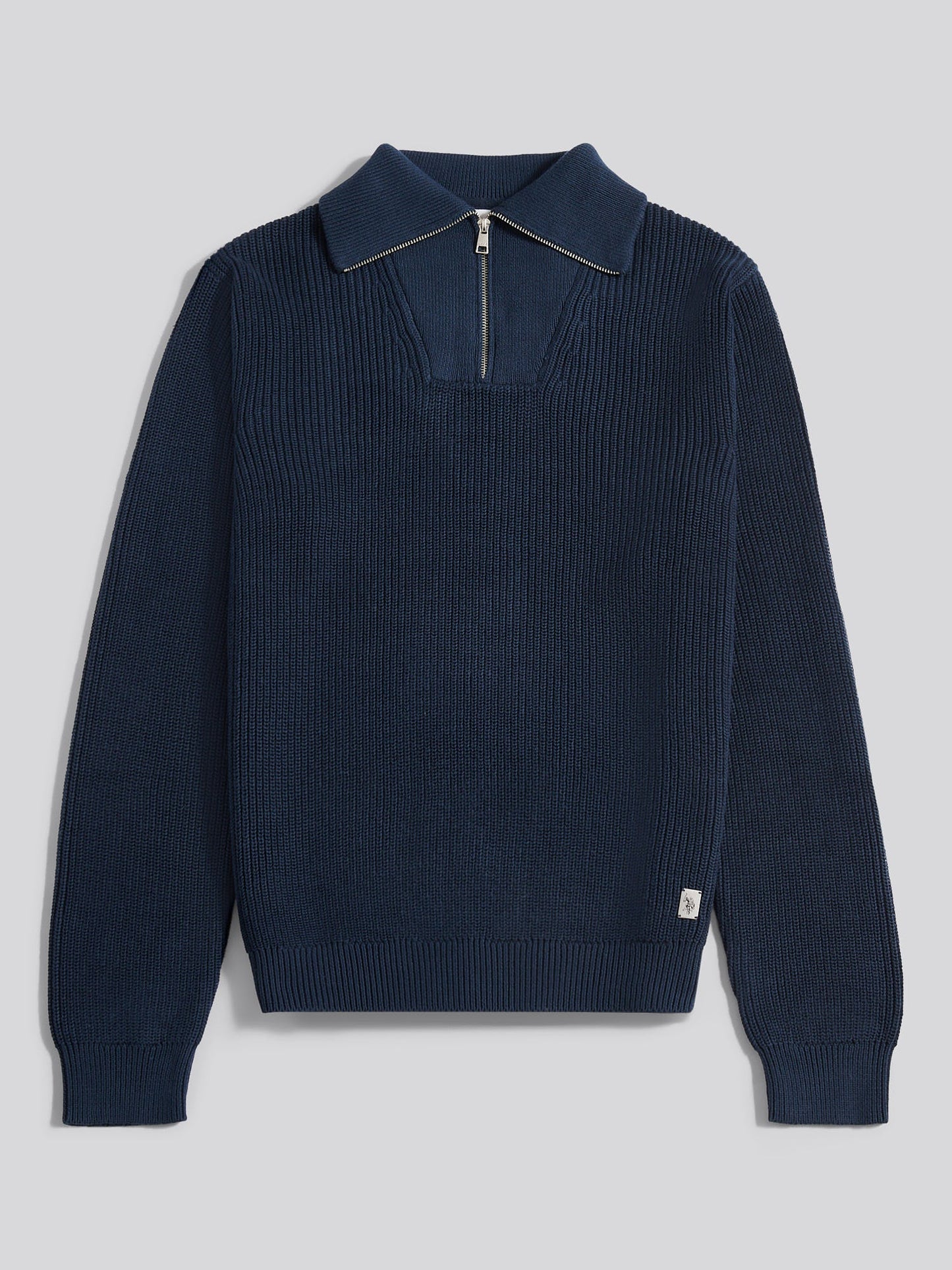 Mens Half Cardigan Stitch Knit Funnel in Dark Sapphire Navy