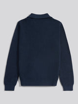 Mens Half Cardigan Stitch Knit Funnel in Dark Sapphire Navy