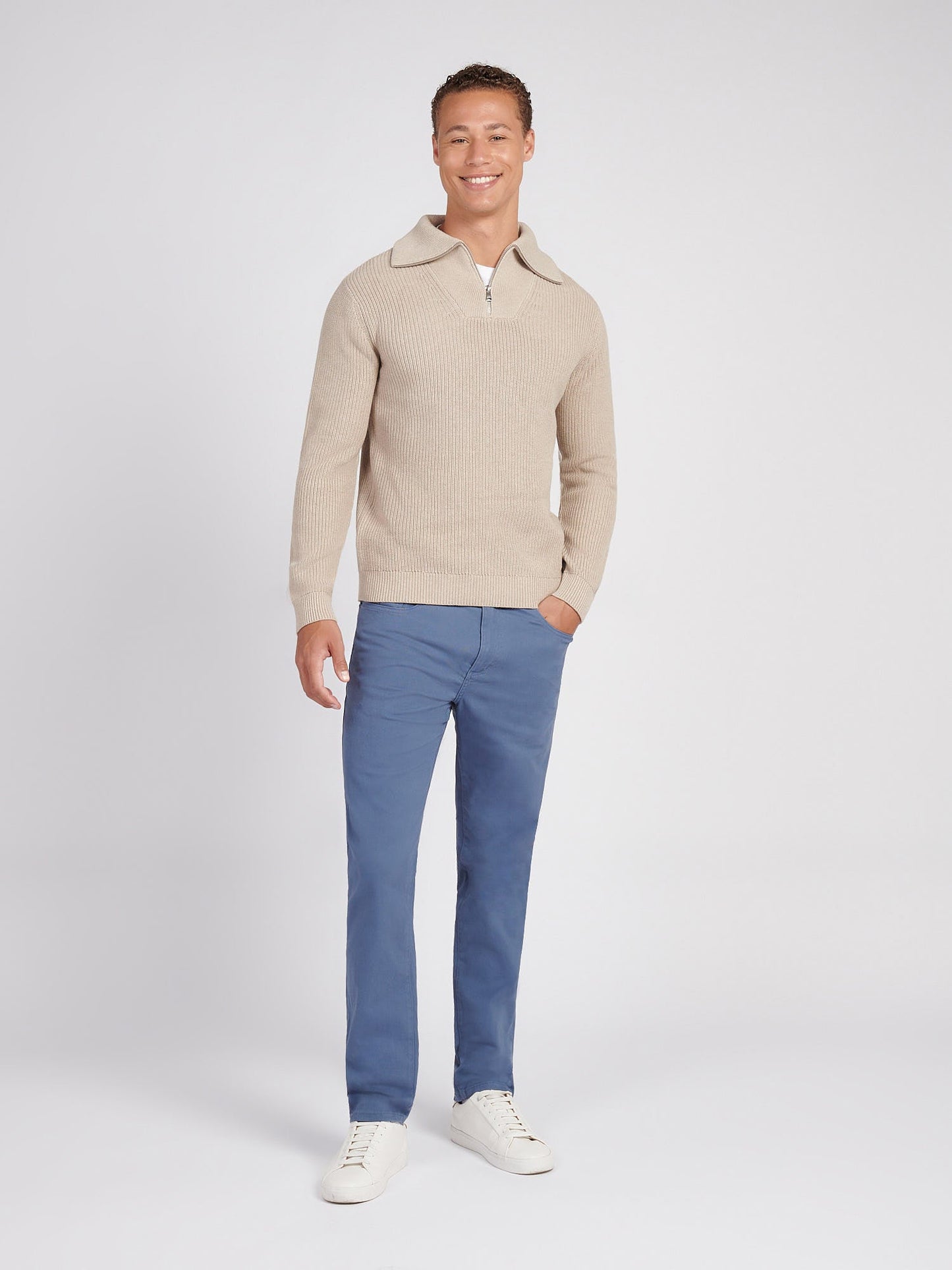 Mens Half Cardigan Stitch Knit Funnel in Atmosphere Marl