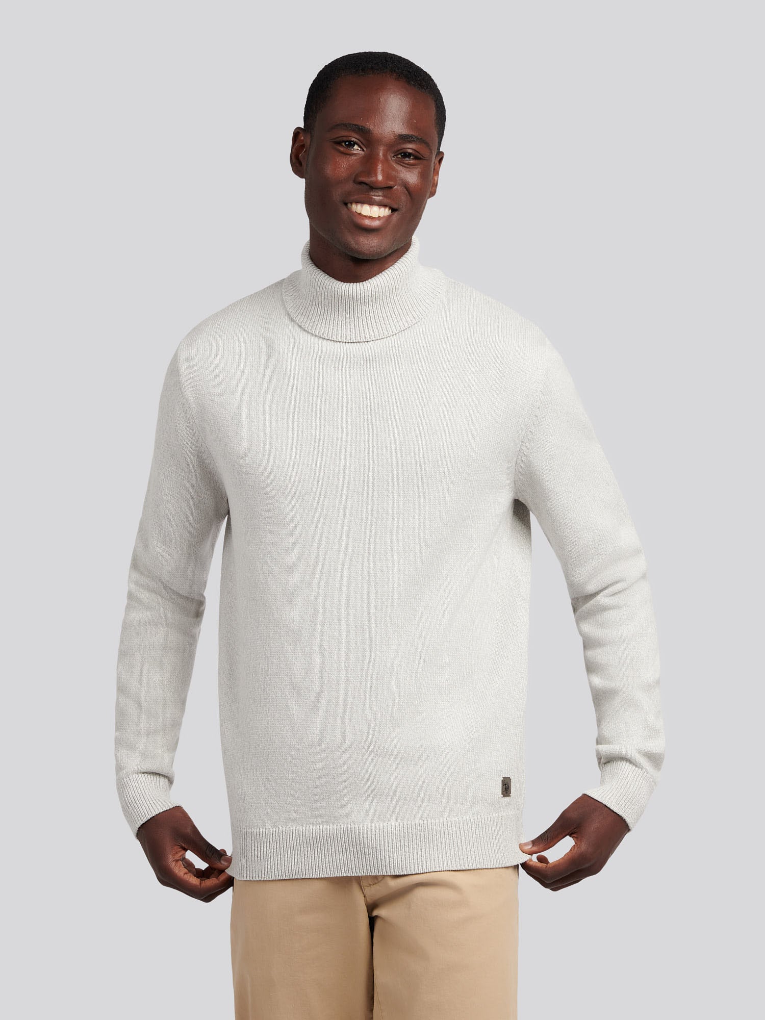 Mens Twisted Yarn Knit Roll Neck in High Rise