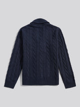 Mens Half Cardigan Stitch Knit Cardigan in Dark Sapphire Navy