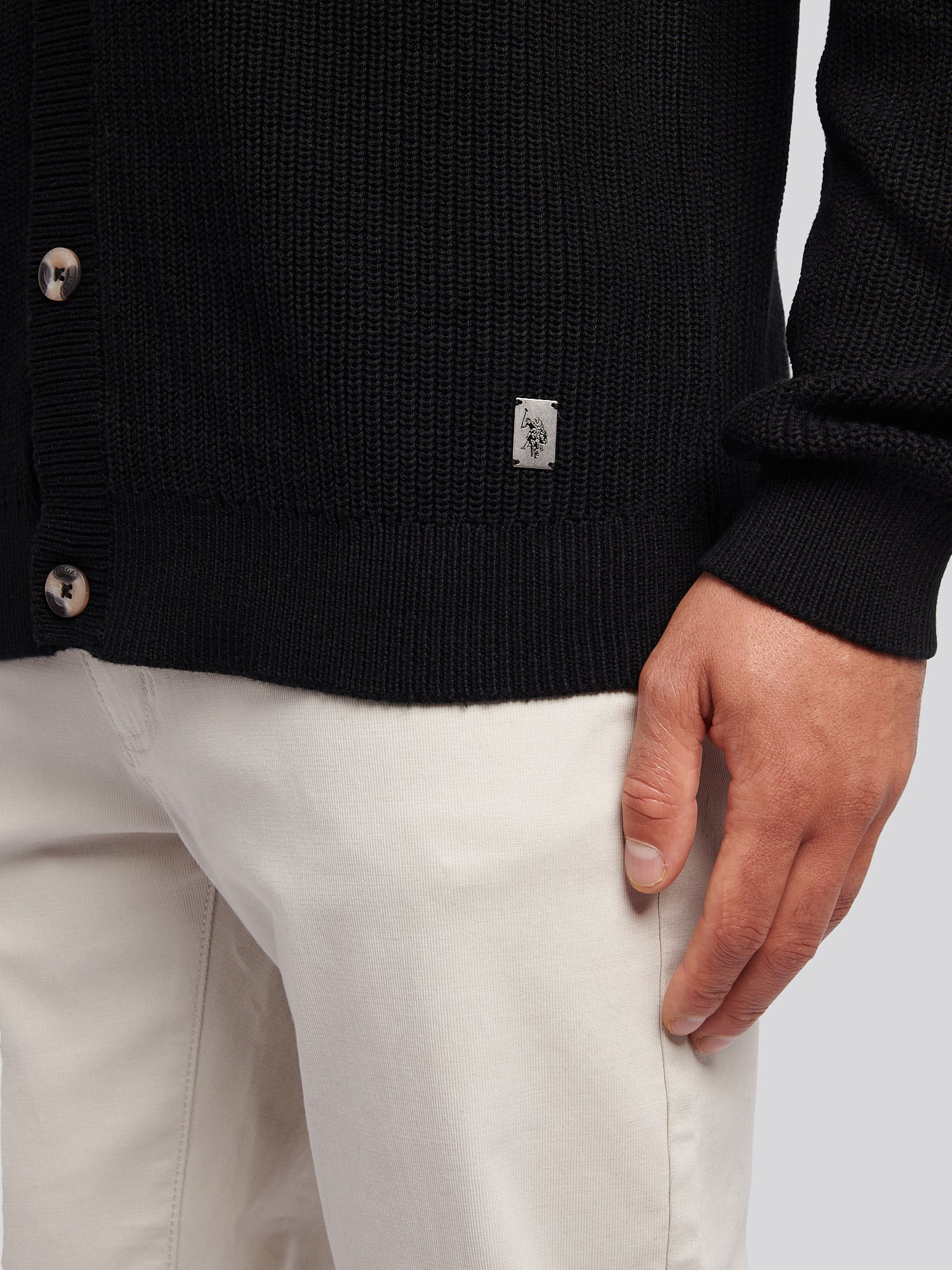 Mens Stitch Knit Cardigan in Black