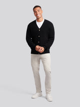 Mens Stitch Knit Cardigan in Black