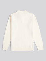 Mens Vertical Stripe Knit Long Sleeve Polo Shirt in Whisper White