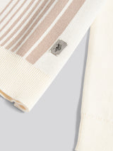 Mens Vertical Stripe Knit Long Sleeve Polo Shirt in Whisper White