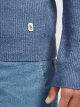 Mens Brushed Knit Long Sleeve Polo Shirt in Vintage Indigo