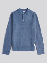 Mens Brushed Knit Long Sleeve Polo Shirt in Vintage Indigo