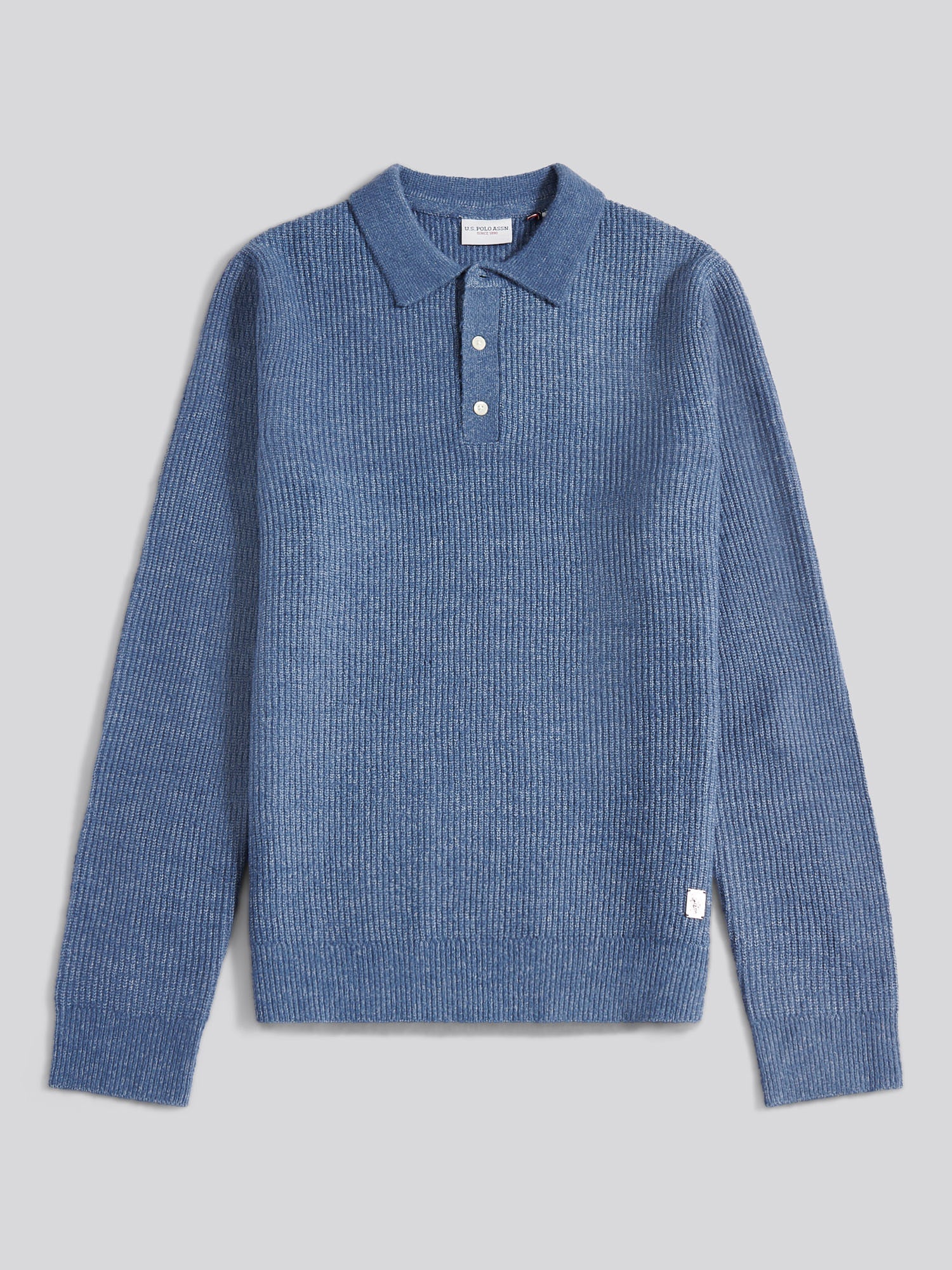 Mens Brushed Knit Long Sleeve Polo Shirt in Vintage Indigo