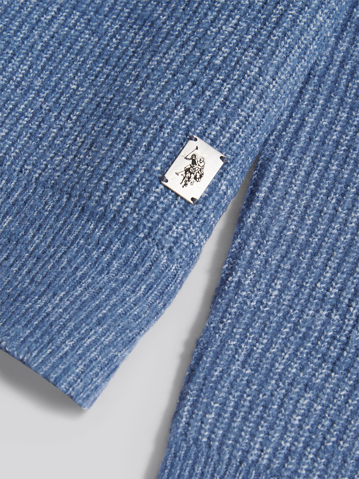 Mens Brushed Knit Long Sleeve Polo Shirt in Vintage Indigo