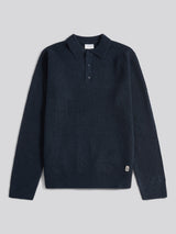 Mens Brushed Knit Long Sleeve Polo Shirt in Dark Sapphire Navy