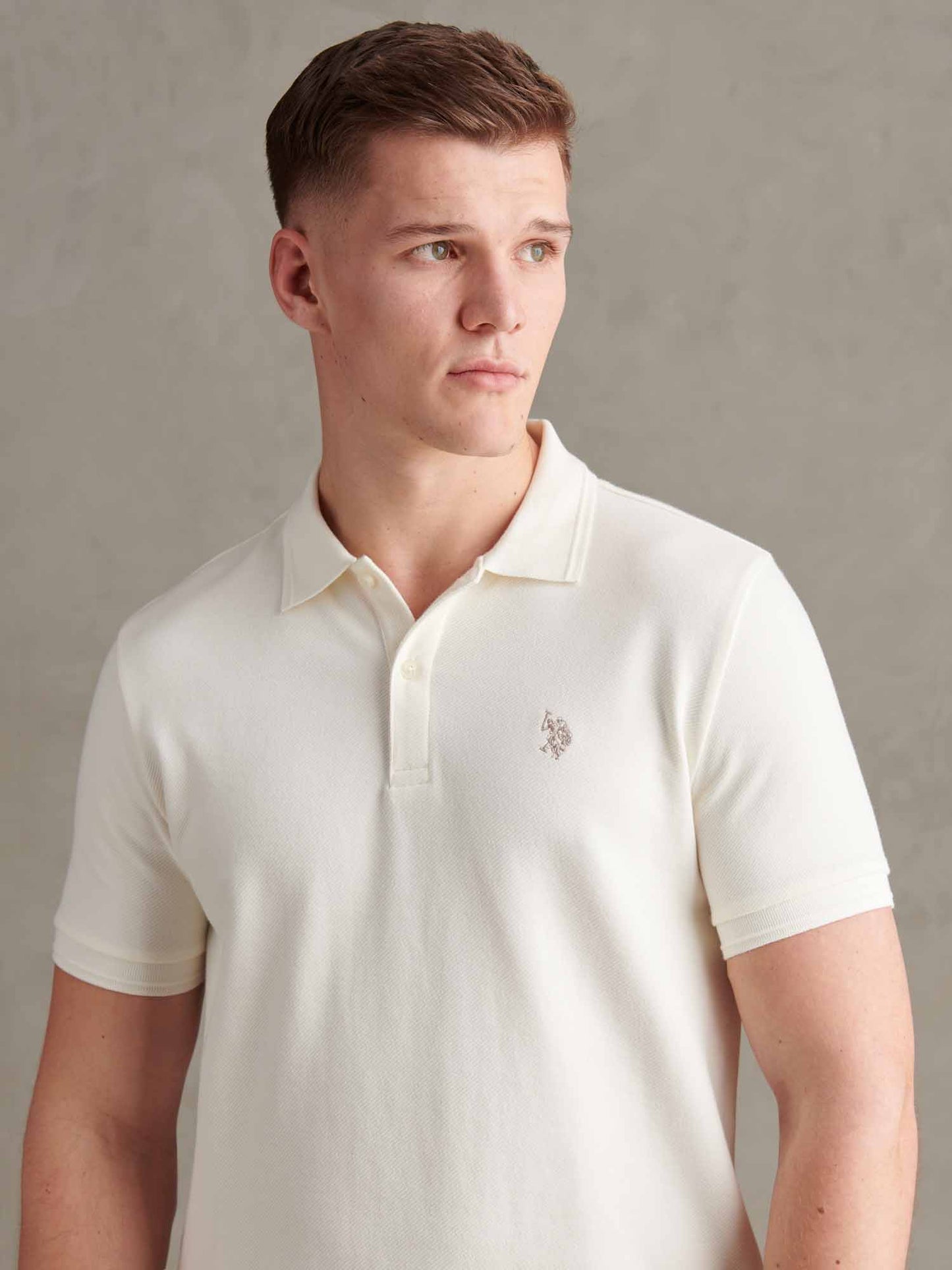 Mens Twill Texture Polo Shirt Whisper White