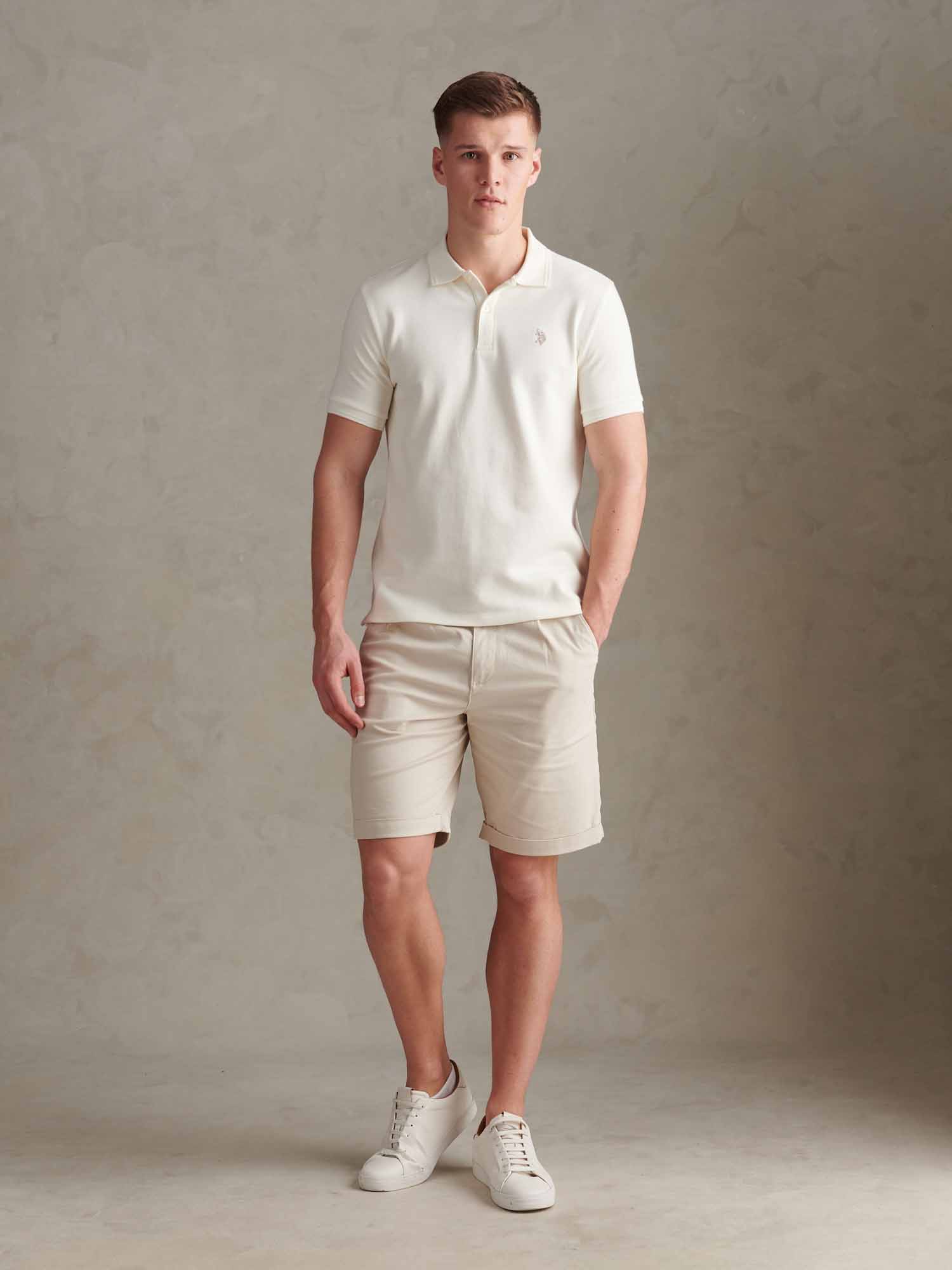 Mens Twill Texture Polo Shirt Whisper White