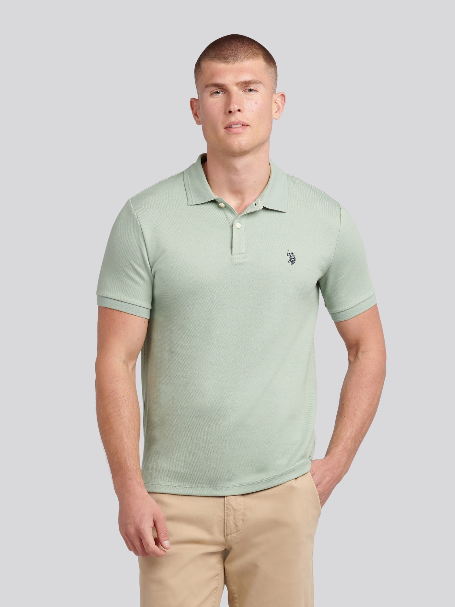 Mens Twill Texture Polo Shirt Iceberg Green