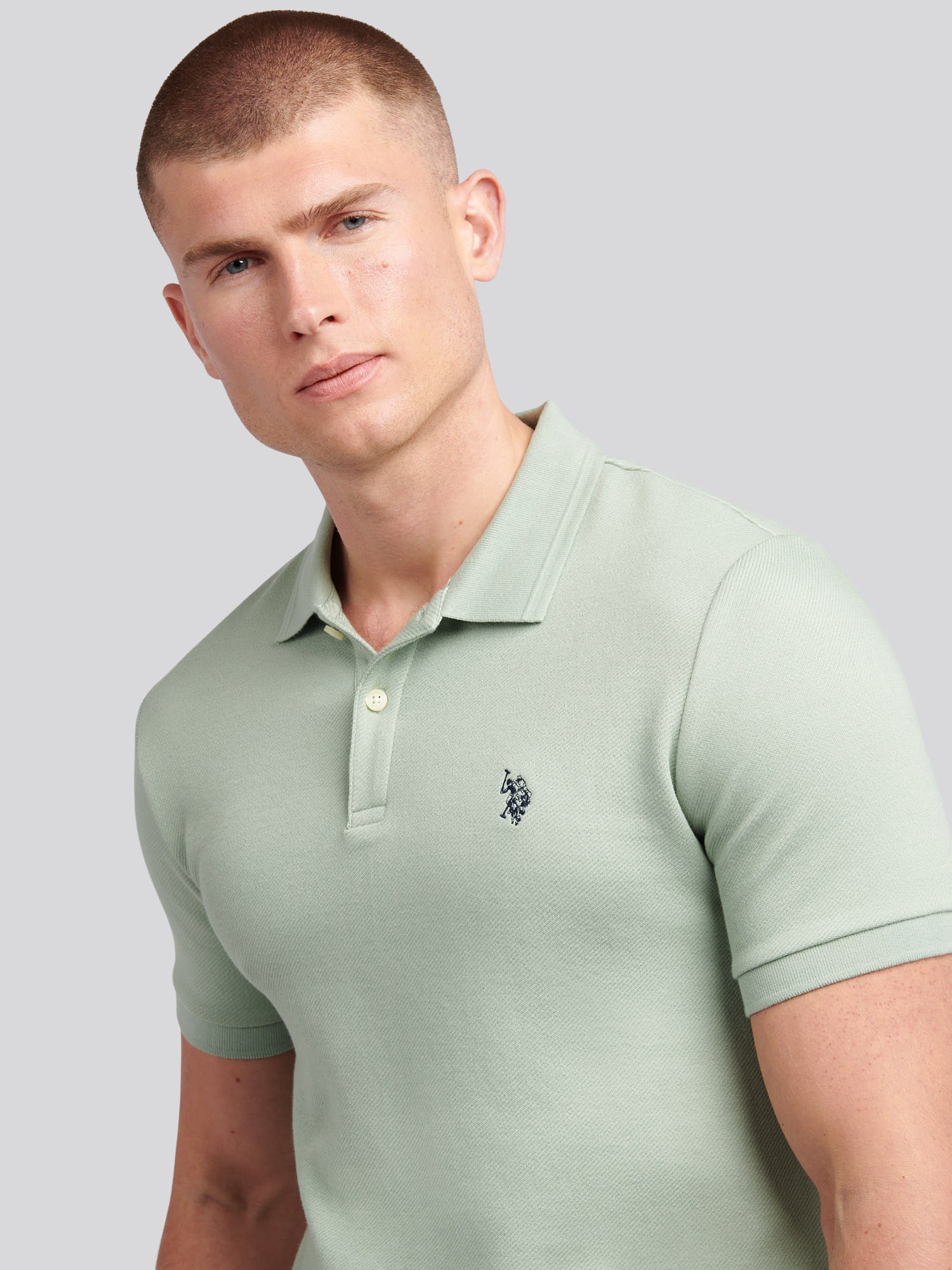 Mens Twill Texture Polo Shirt Iceberg Green