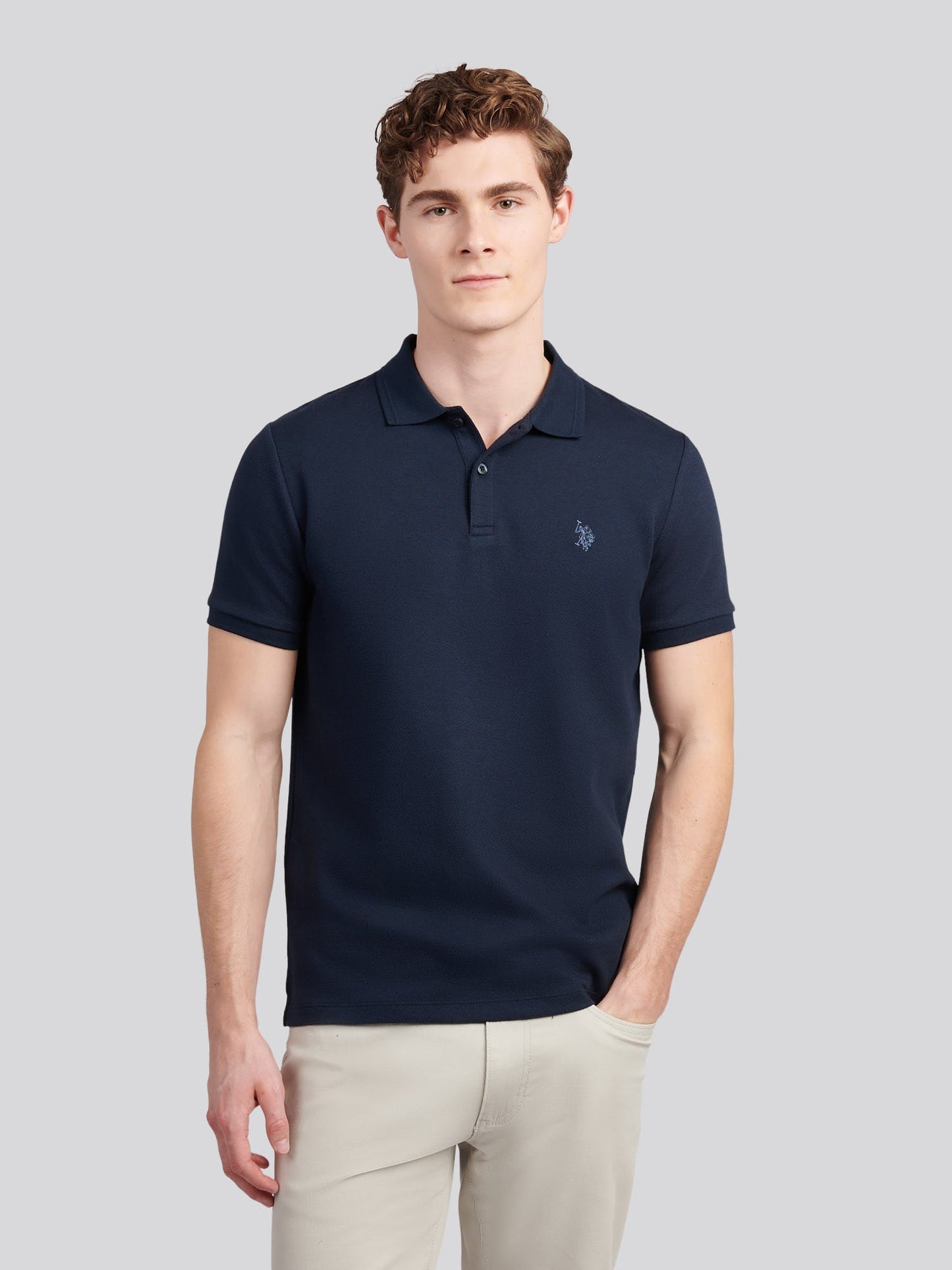 Mens Twill Texture Polo Shirt Dark Sapphire Navy / Moonlight Blue DHM